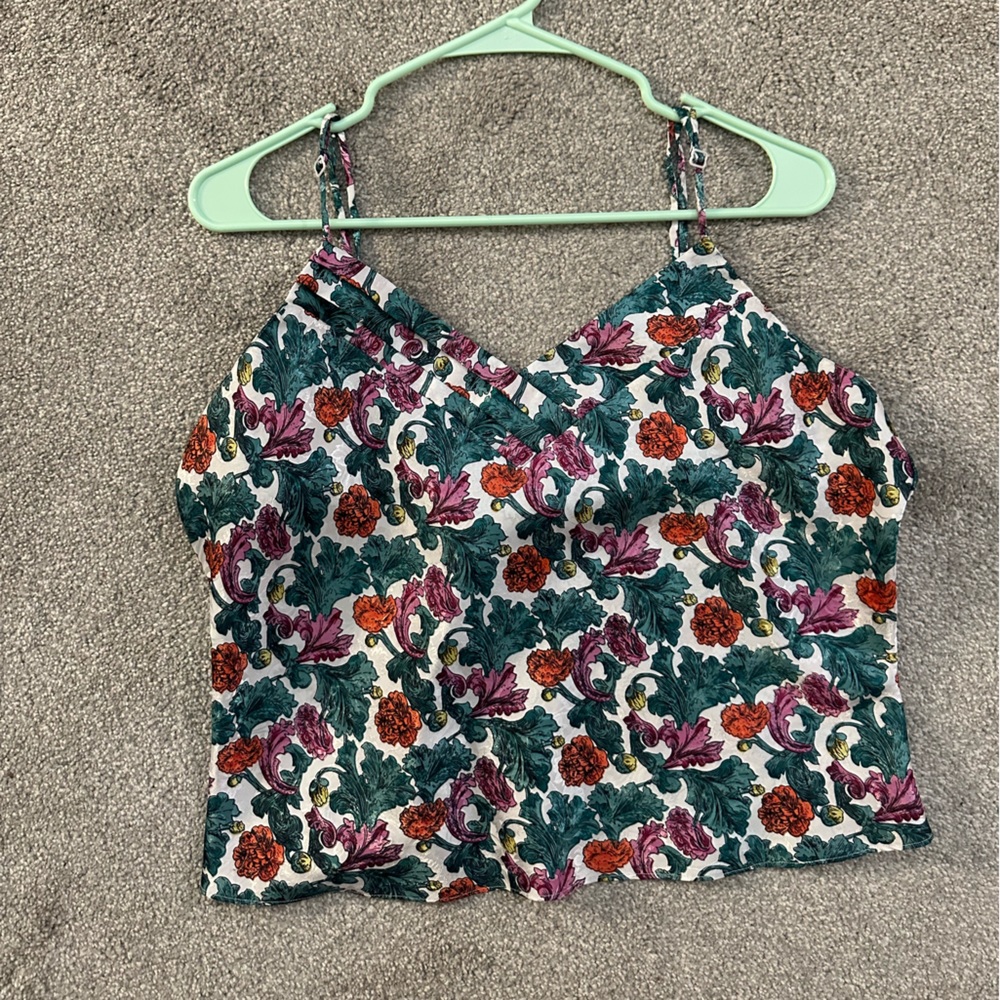 Vintage floral tank top pink orange and blue paisley pattern - size large